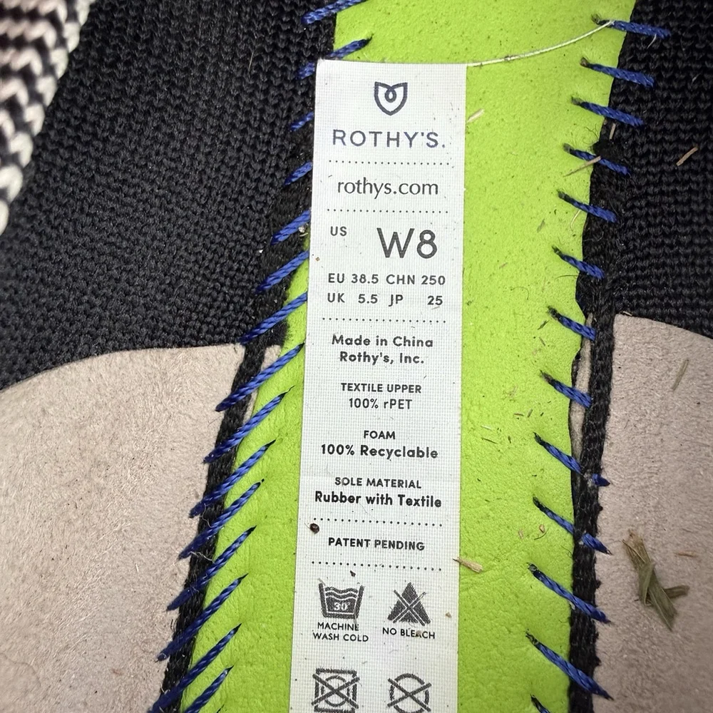 Rothy's Womens The Flat Slip On Shoes Black White Plaid Round Toe Size 8